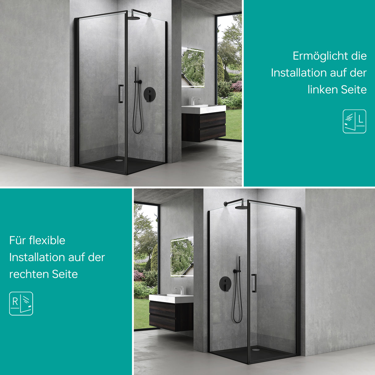 cabina de ducha glasvilla mecanismo de elevación y descenso 8mm vidrio de seguridad ESG recubrimiento nano Rav36-Plus negro