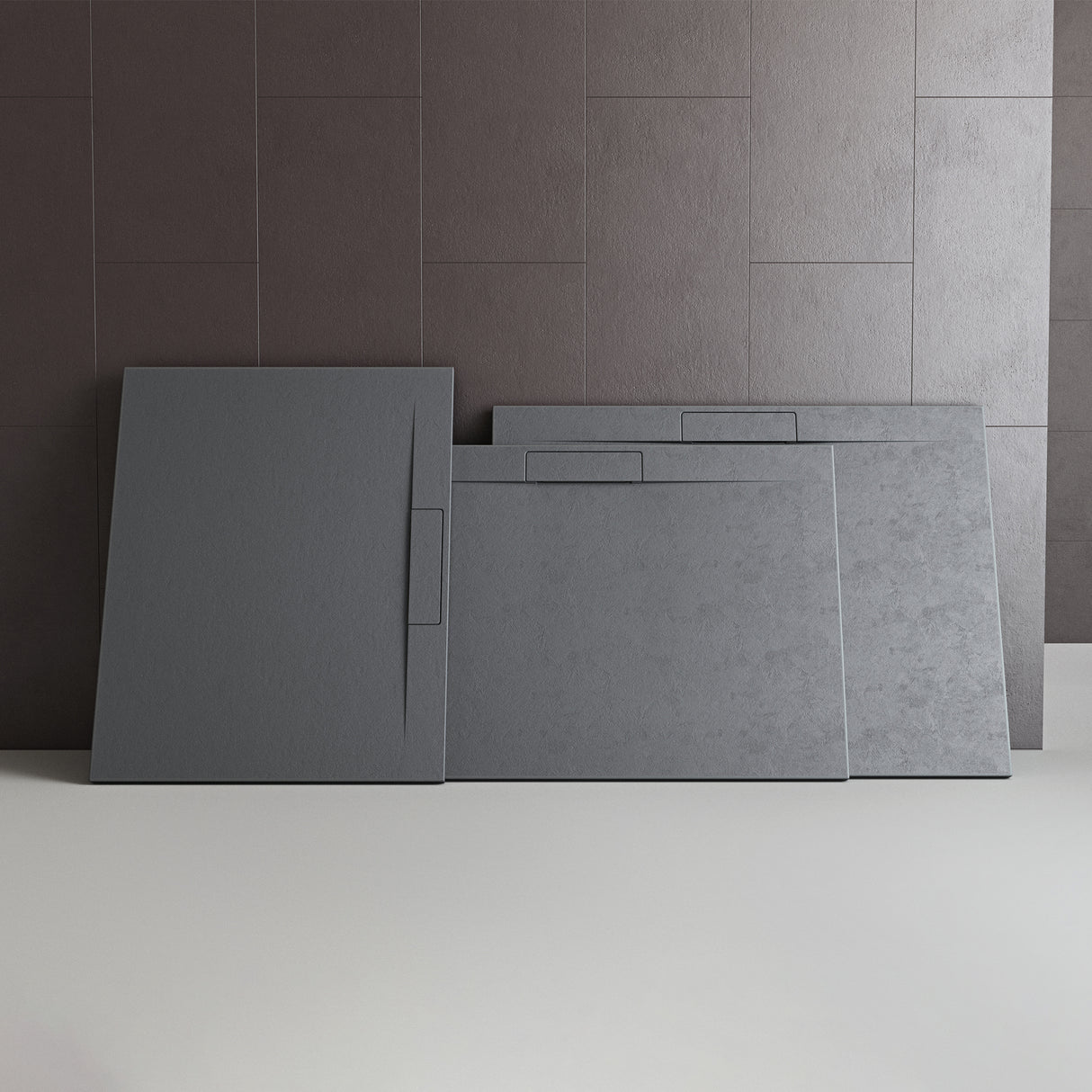 Receveur de douche Glasvilla pour cabine de douche, plat, rectangulaire, gris béton, en fonte minérale Lyra de haute qualité.