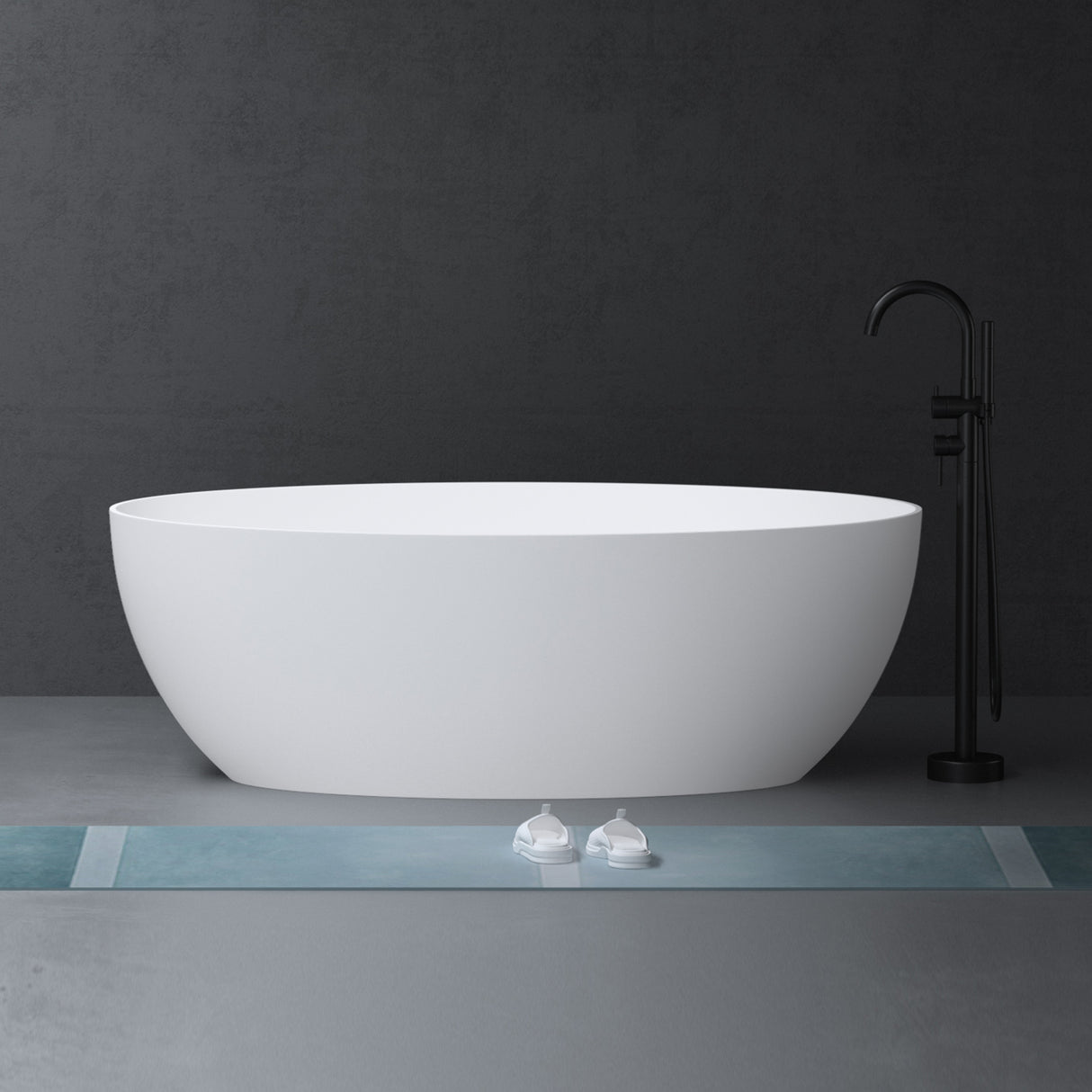 glasvilla Freistehende Badewanne Weiß matt Mineralguss Standbadewanne inkl. Nano-Versiegelung