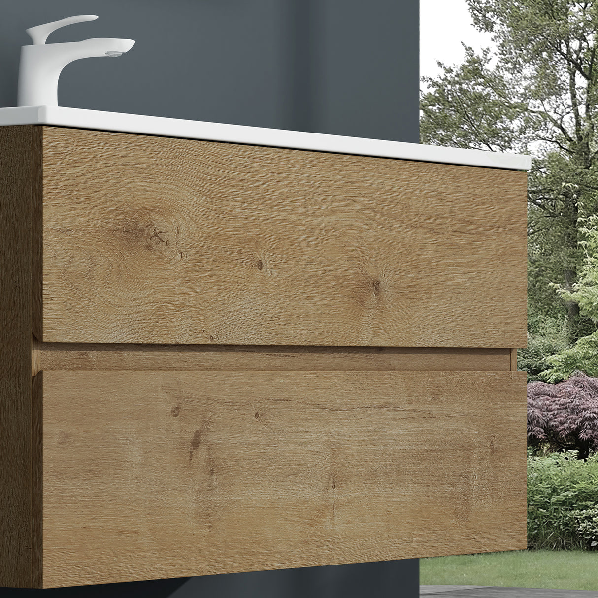 glasvilla Mobile Bagno Sospeso con 2 Cassetti Soft-close Mobiletto Bagno Include Lavabo da Marmo Fuso Aqualis