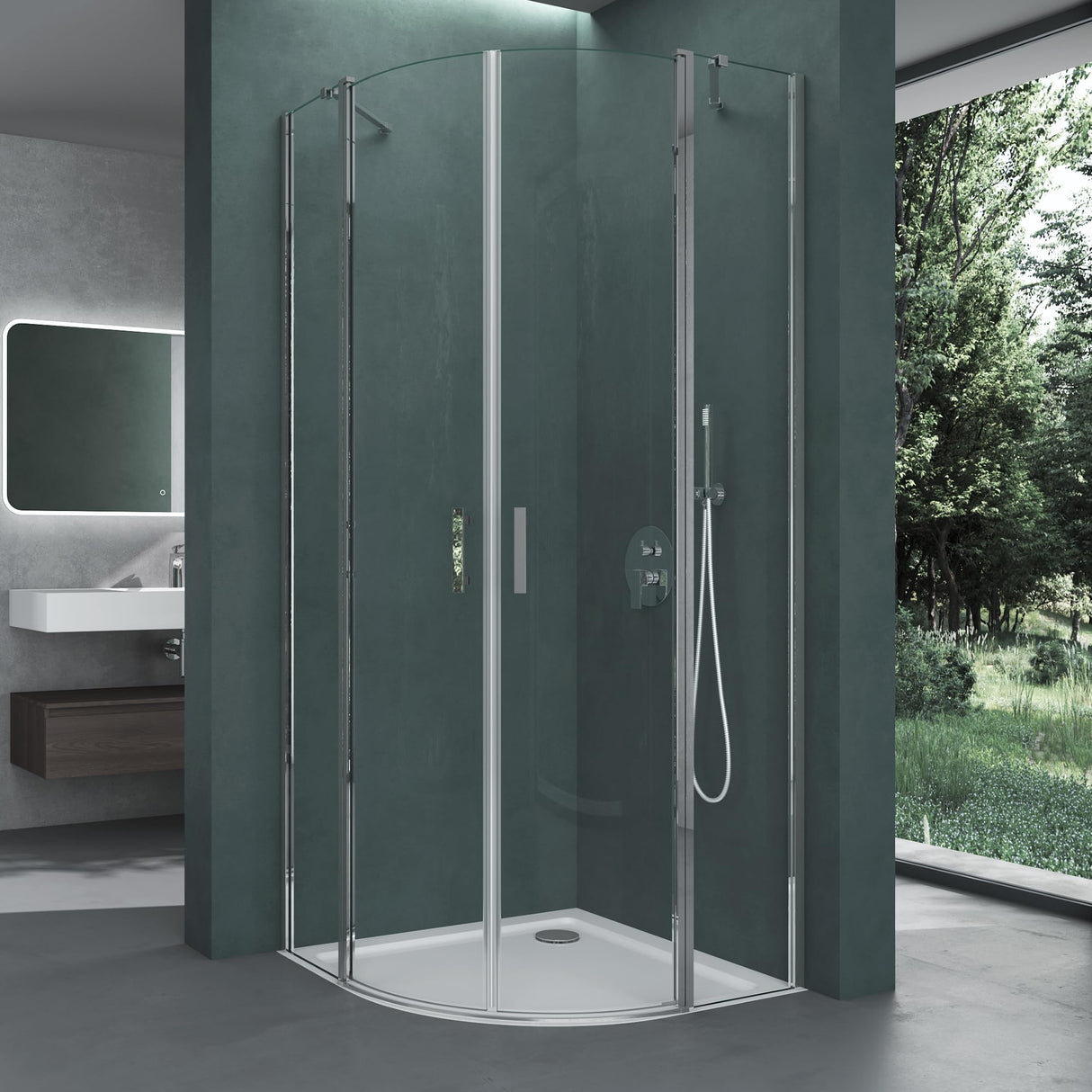 Cabine de douche quart de cercle Glasvilla avec 2 portes tournantes, verre de sécurité ESG, revêtement nano Ravenna52K