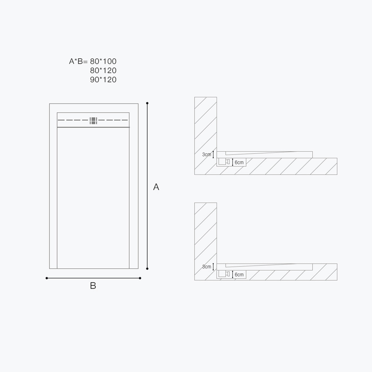 Piatto doccia Glasvilla Piatto doccia per box doccia piatto rettangolare grigio cemento in ghisa minerale di alta qualità Corvus