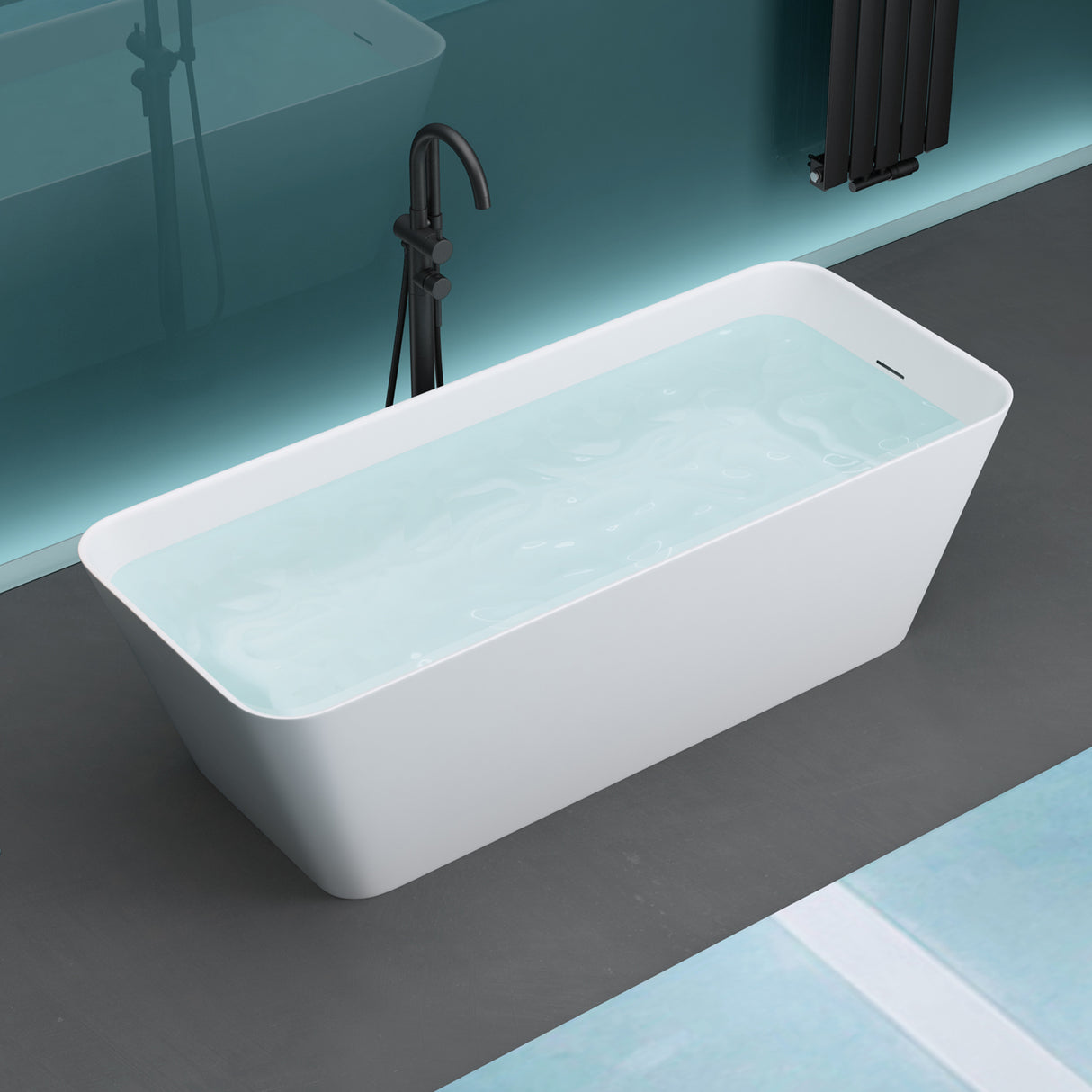 glasvilla Freistehende Badewanne Weiß matt Mineralguss Standbadewanne inkl. Nano-Versiegelung