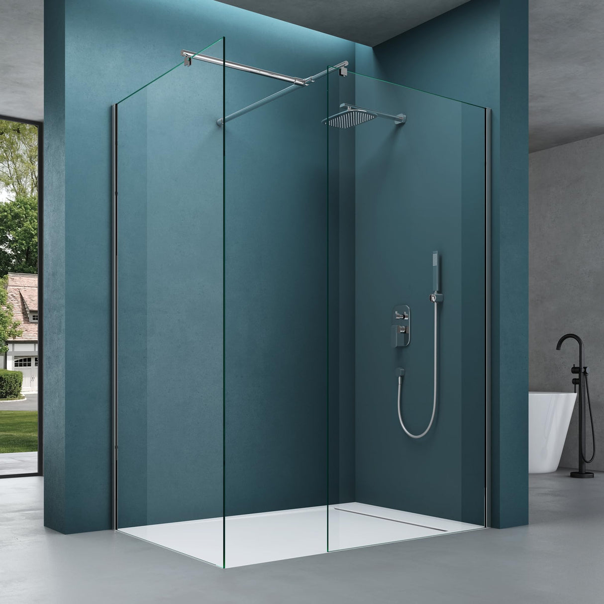 Paroi de douche Glasvilla, cabine de douche avec 2 panneaux latéraux fixes, verre trempé de sécurité 8 mm, douche à l'italienne, verre clair, nano-revêtement, Bremen01K/MS-T