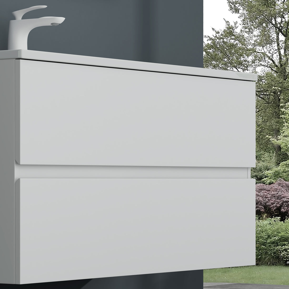 glasvilla Mobile Bagno Sospeso con 2 Cassetti Soft-close Mobiletto Bagno Include Lavabo da Marmo Fuso Aqualis