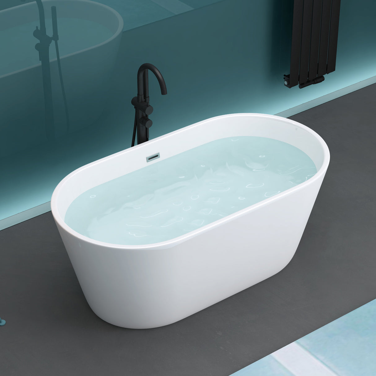 glasvilla Bañera Independiente Acrílico Ovalada Bañera de Acrílico de Pie incl. Kit de Drenaje Pop Up Blanco