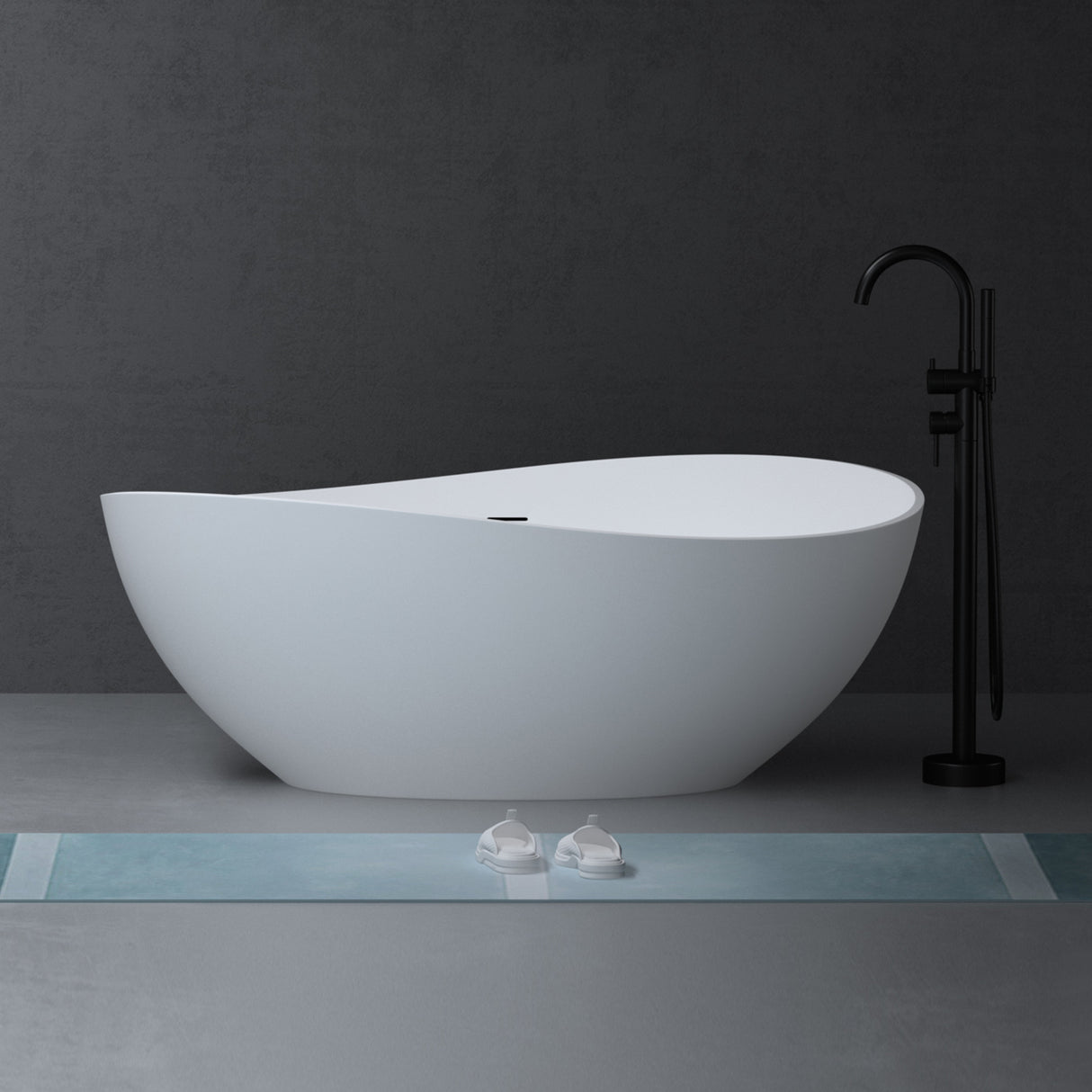 glasvilla Freistehende Badewanne Weiß matt Mineralguss Standbadewanne inkl. Nano-Versiegelung