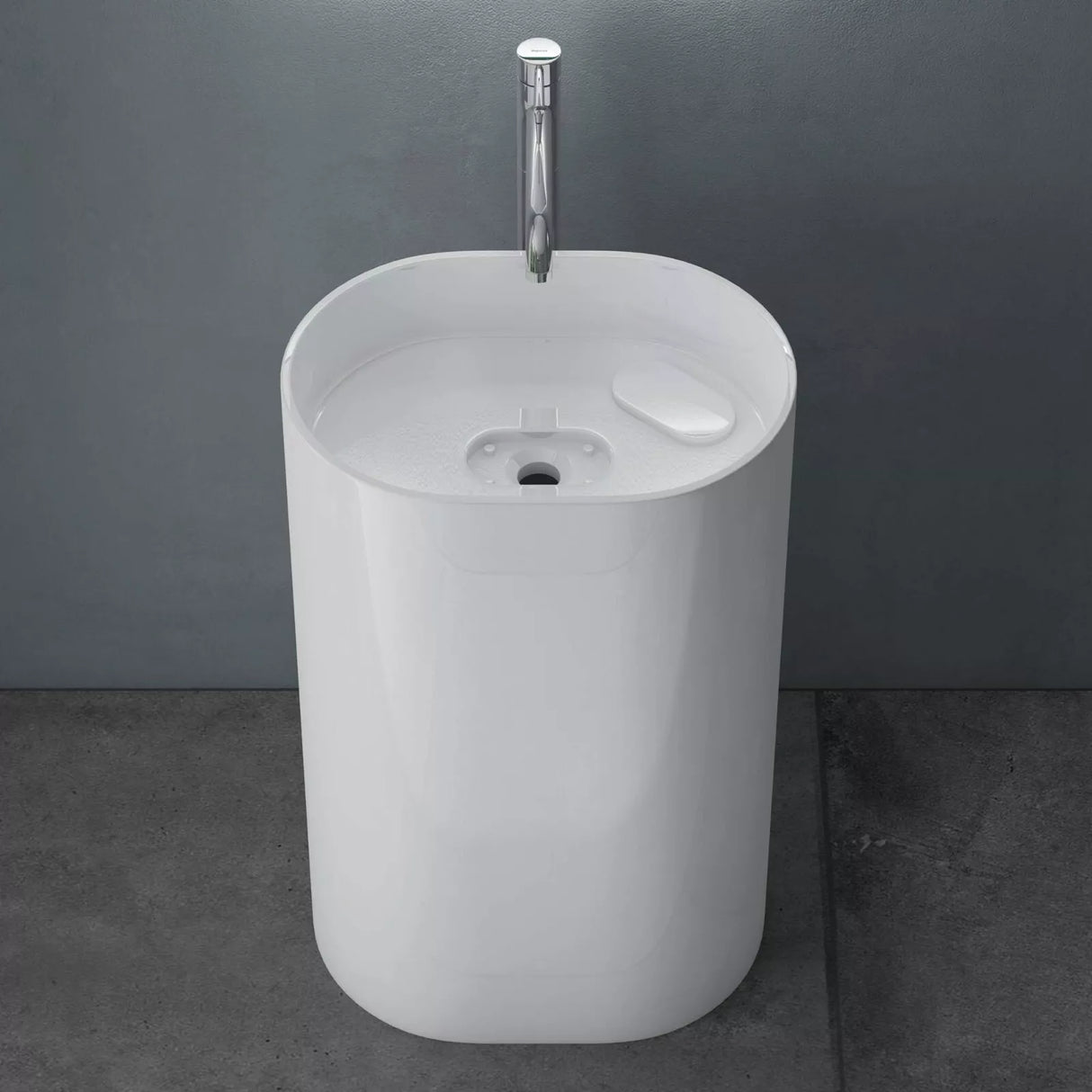 Vasque sur pied Glasvilla Design Col45 blanche, en résine minérale moulée, meuble sous-vasque, L x P x H : 52 x 38 x 85 cm