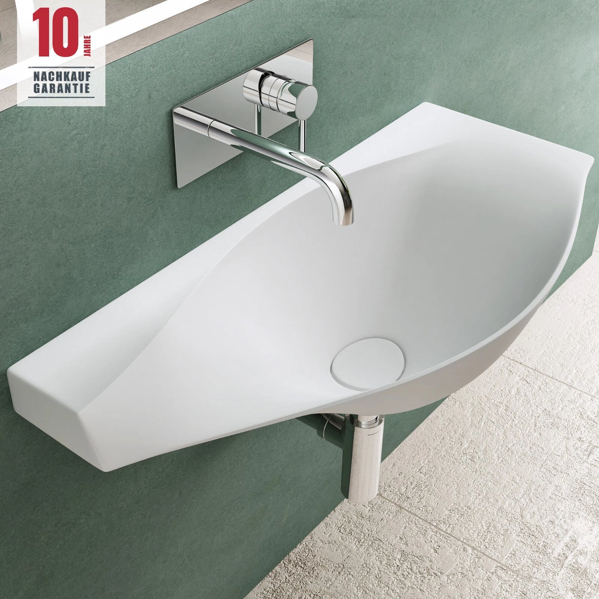 lavabo de diseño glasvilla lavabo suspendido BTH: 80x37x22cm en blanco mate de mineral fundido con tapa de desagüe cuenco de lavabo Col816