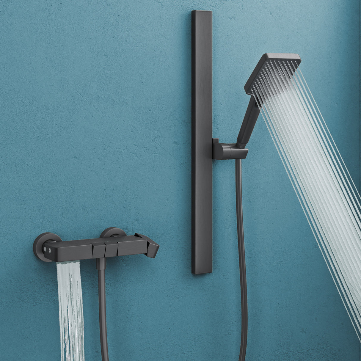 Système de douche Glasvilla avec pommeau de douche effet pluie, 3 jets, pommeau de douche réglable en hauteur avec bec inférieur en aluminium, système de douche 10