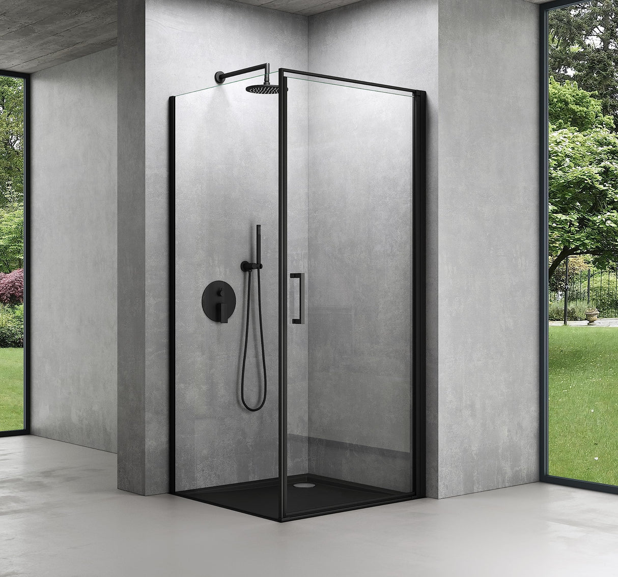 cabina de ducha glasvilla mecanismo de elevación y descenso 8mm vidrio de seguridad ESG recubrimiento nano Rav36-Plus negro