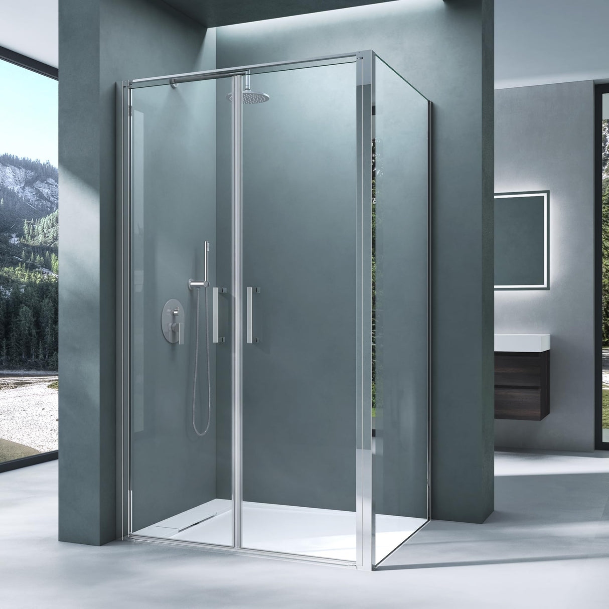 glasvilla Box Doccia in Vetro 8 mm Cabina Bagno Cromo e Nero con Porte Girevole Cabina Doccia in Vetro di Sicurezza ESG con Rivestimento Nano Ravenna66K