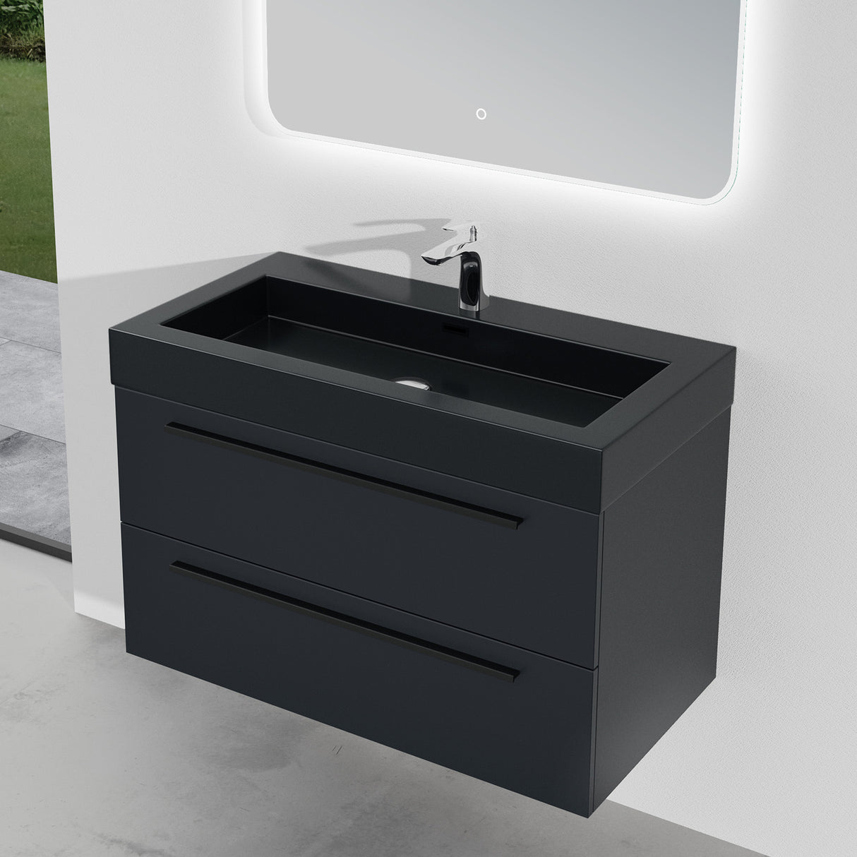 glasvilla Mobile Bagno Sospeso con Lavabo Mobiletto per Bagno con Lavabo in Antracite da Minerale Fuso Quadratto