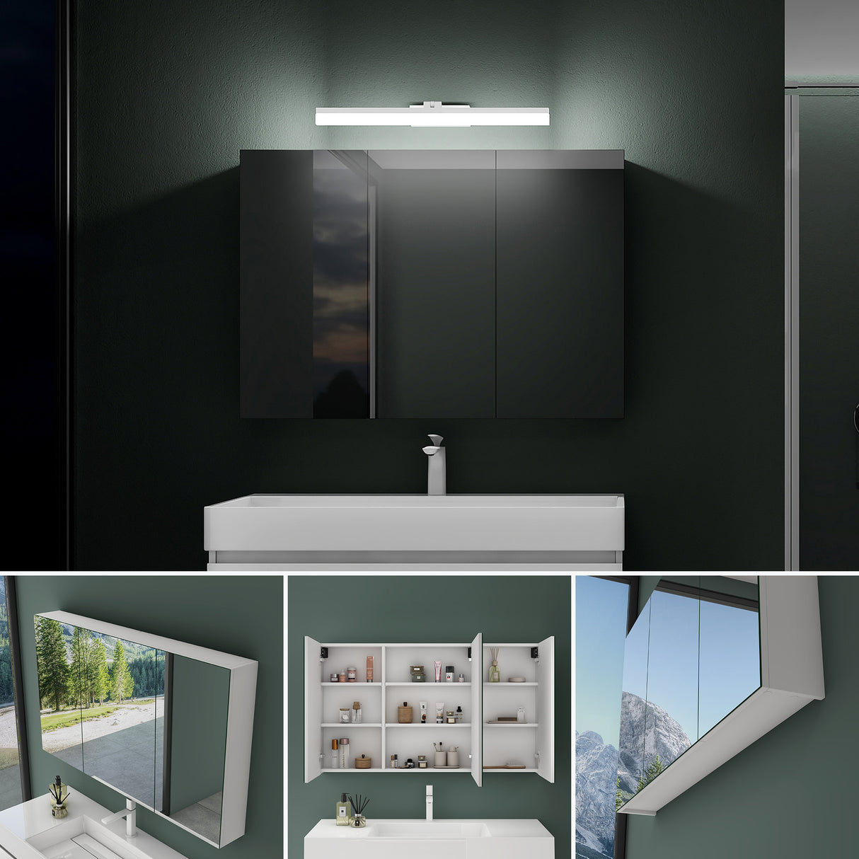 glasvilla Espejo armario de baño con iluminación armario de baño con lámpara de espejo lámpara de espejo 180° giratoria LED lámpara de baño Luxaris