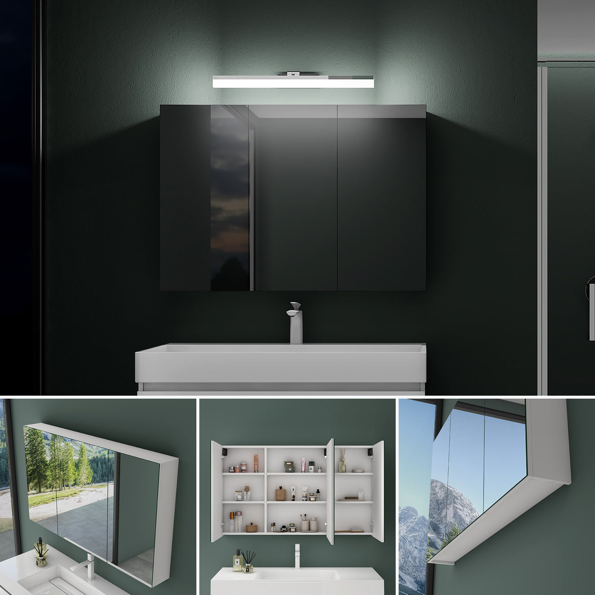 glasvilla Espejo armario de baño con iluminación armario de baño con lámpara de espejo lámpara de espejo 180° giratoria LED lámpara de baño Luxaris