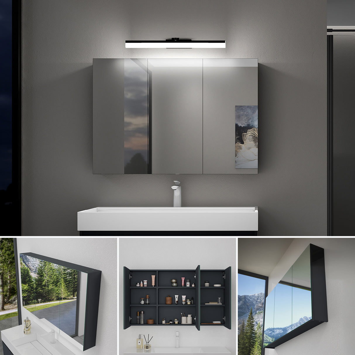 glasvilla Espejo armario de baño con iluminación armario de baño con lámpara de espejo lámpara de espejo 180° giratoria LED lámpara de baño Luxaris