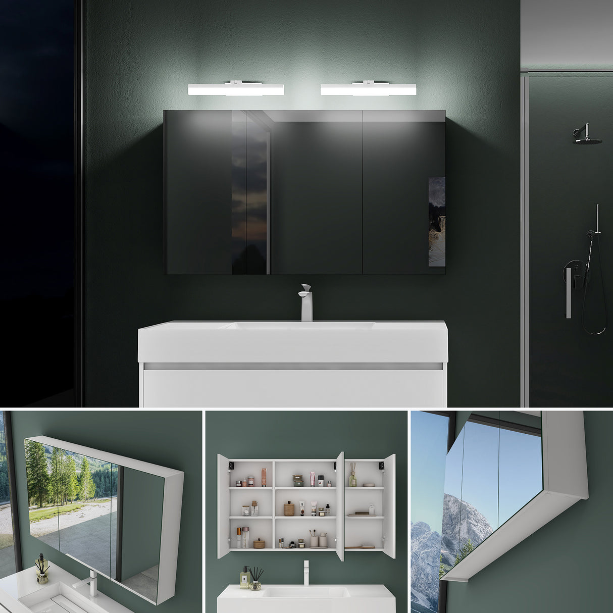 glasvilla Espejo armario de baño con iluminación armario de baño con lámpara de espejo lámpara de espejo 180° giratoria LED lámpara de baño Luxaris