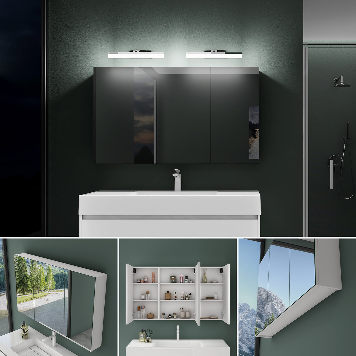 glasvilla Espejo armario de baño con iluminación armario de baño con lámpara de espejo lámpara de espejo 180° giratoria LED lámpara de baño Luxaris