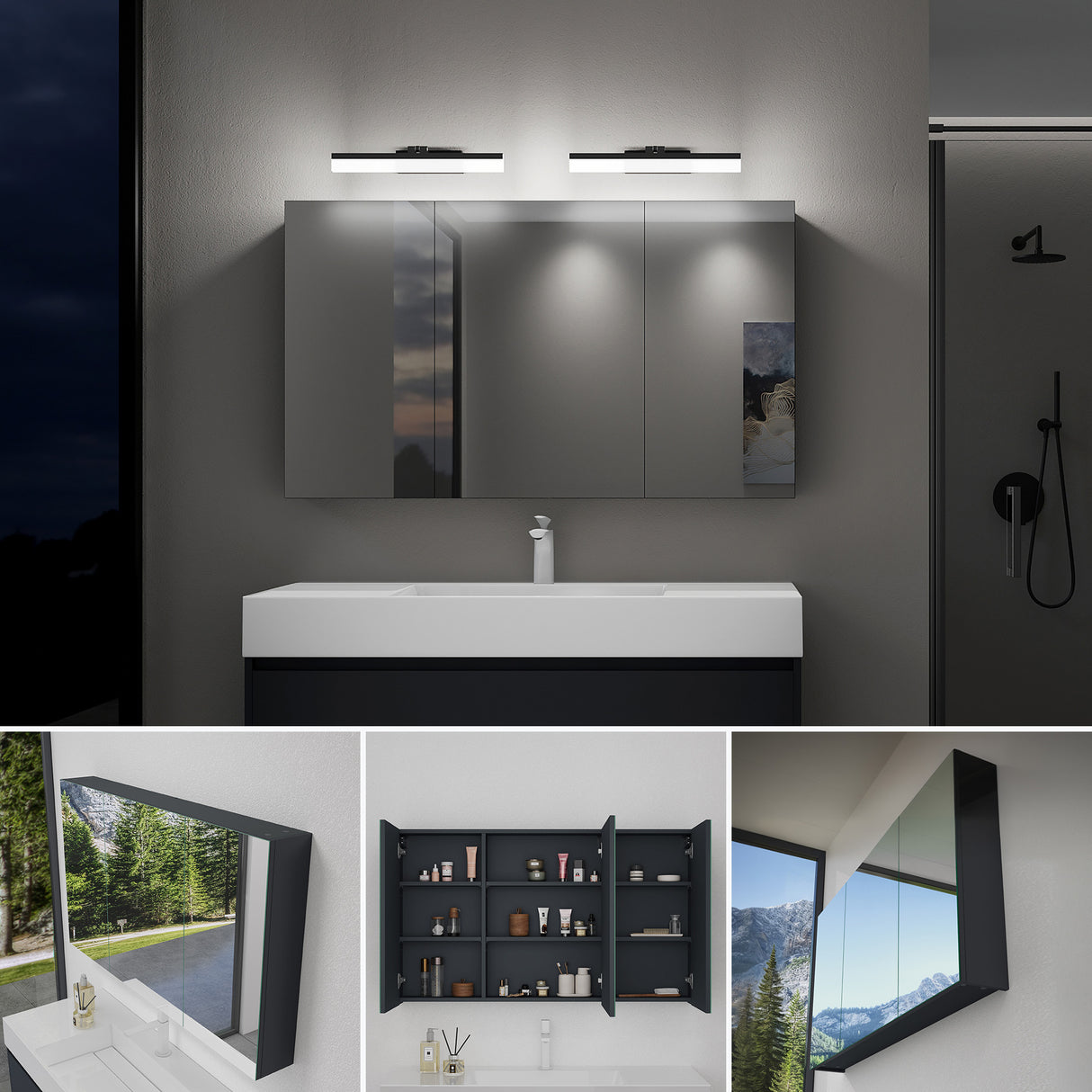 glasvilla Espejo armario de baño con iluminación armario de baño con lámpara de espejo lámpara de espejo 180° giratoria LED lámpara de baño Luxaris