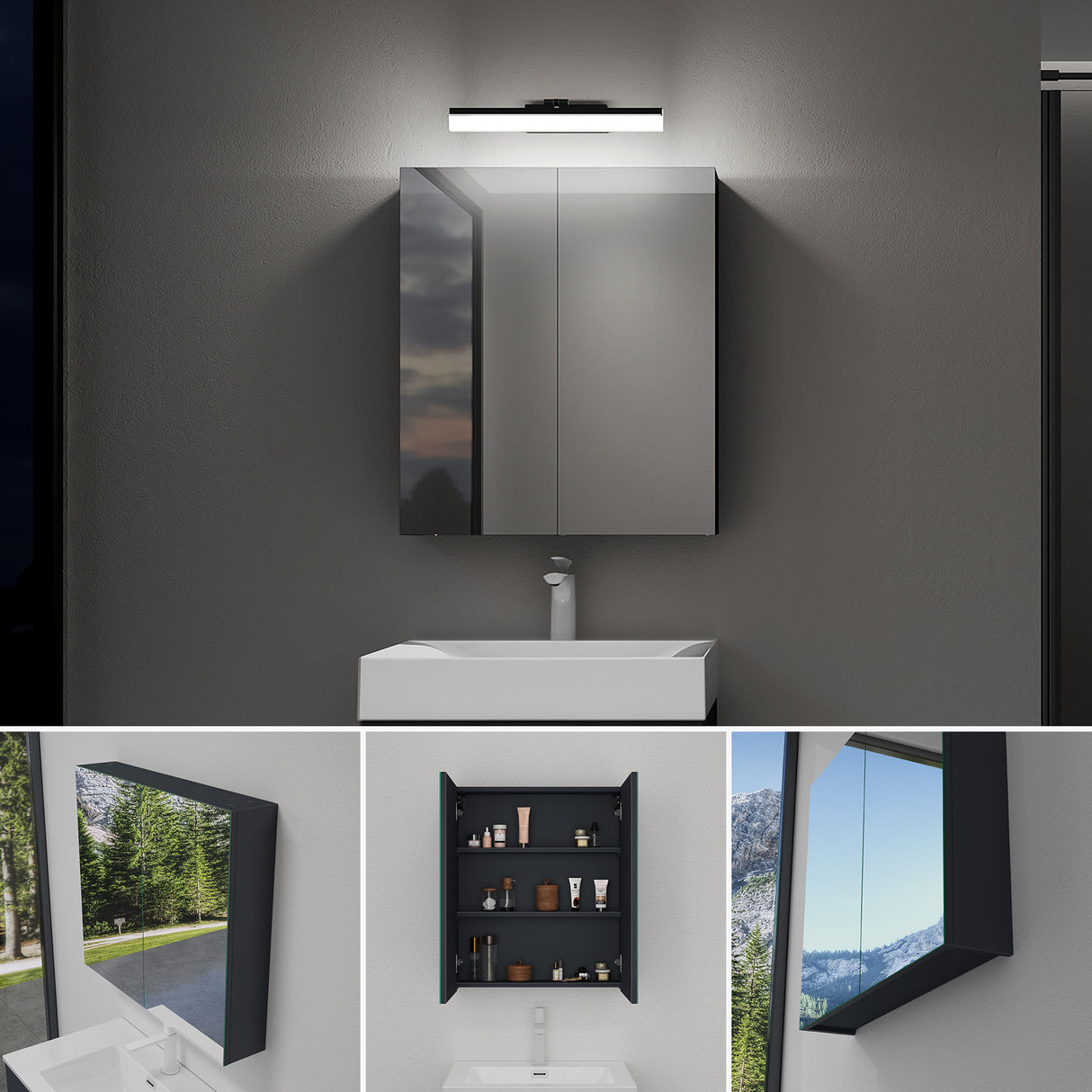 glasvilla Espejo armario de baño con iluminación armario de baño con lámpara de espejo lámpara de espejo 180° giratoria LED lámpara de baño Luxaris