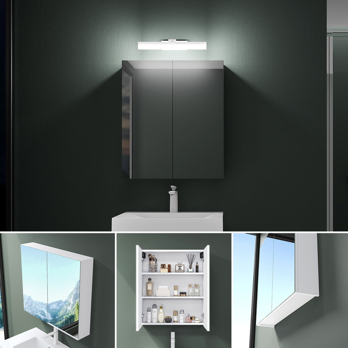 glasvilla Espejo armario de baño con iluminación armario de baño con lámpara de espejo lámpara de espejo 180° giratoria LED lámpara de baño Luxaris