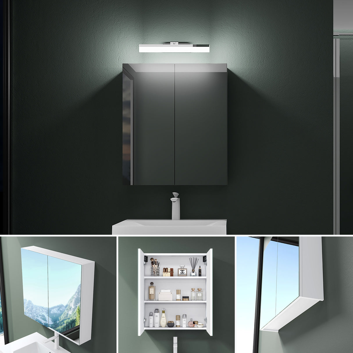 glasvilla Espejo armario de baño con iluminación armario de baño con lámpara de espejo lámpara de espejo 180° giratoria LED lámpara de baño Luxaris