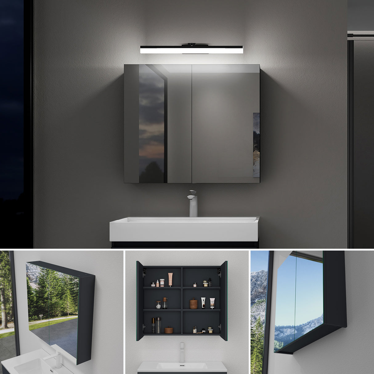 glasvilla Espejo armario de baño con iluminación armario de baño con lámpara de espejo lámpara de espejo 180° giratoria LED lámpara de baño Luxaris