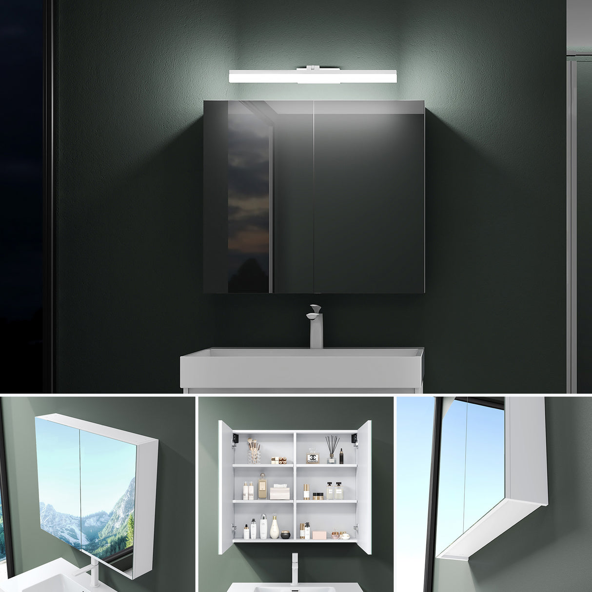 glasvilla Espejo armario de baño con iluminación armario de baño con lámpara de espejo lámpara de espejo 180° giratoria LED lámpara de baño Luxaris