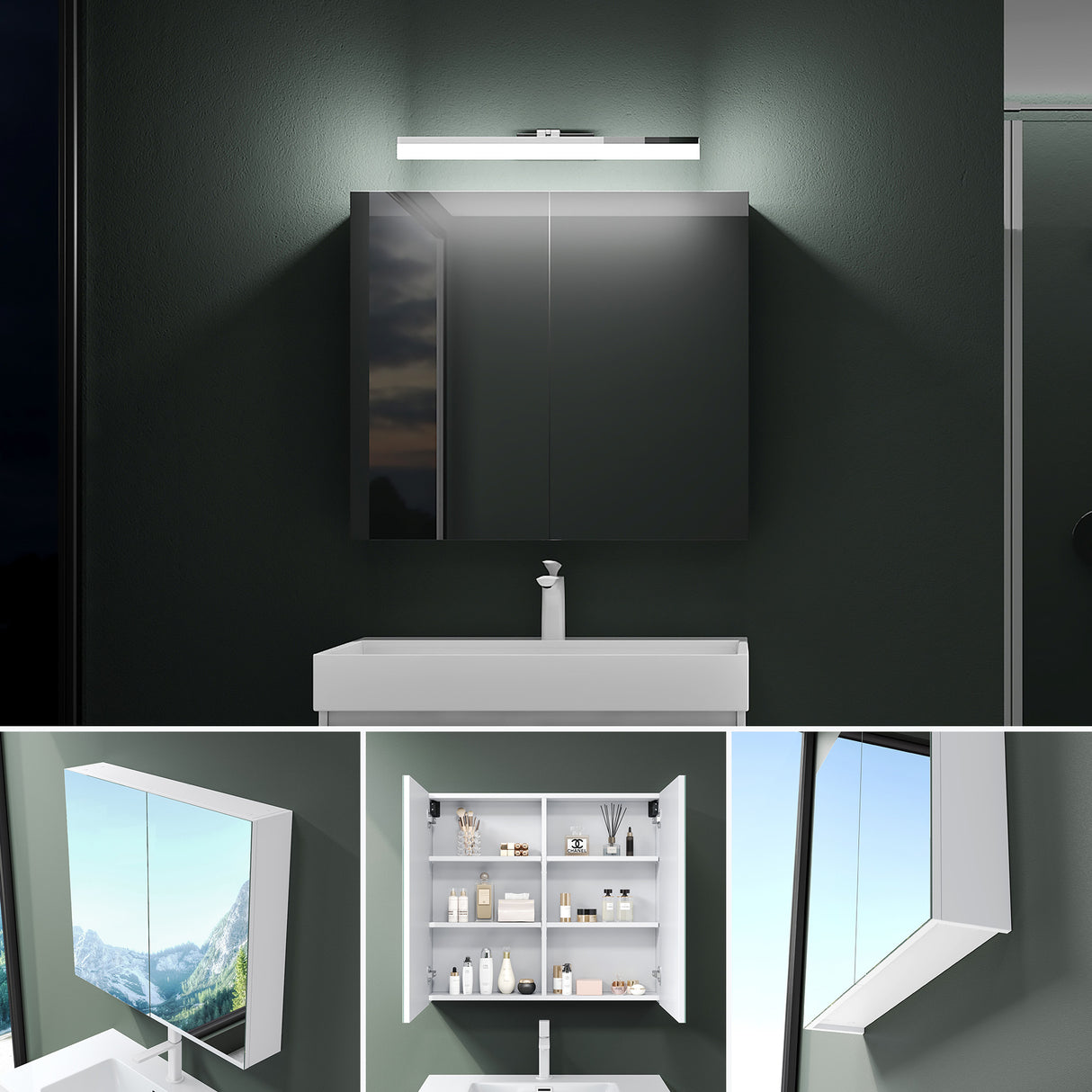 glasvilla Espejo armario de baño con iluminación armario de baño con lámpara de espejo lámpara de espejo 180° giratoria LED lámpara de baño Luxaris