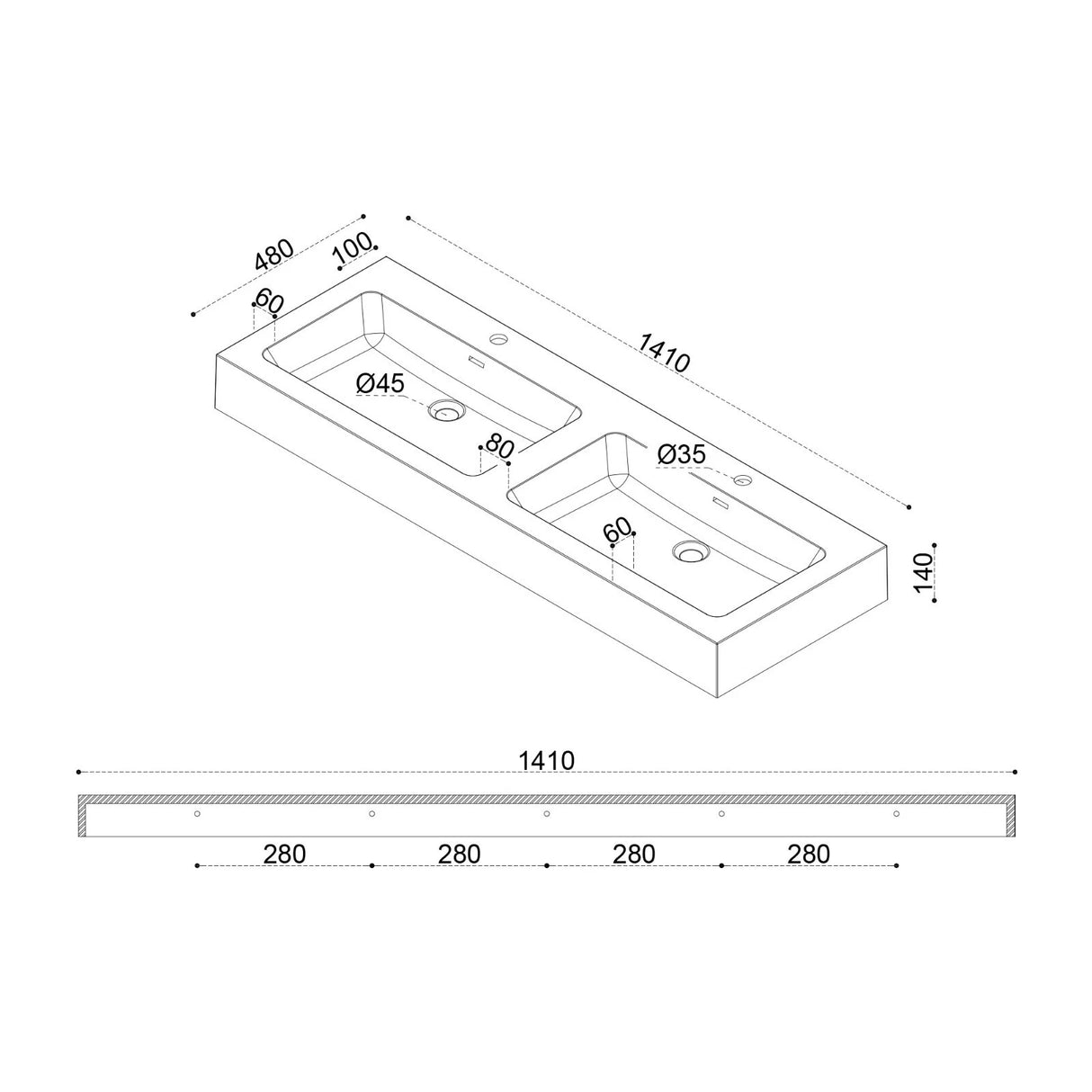 Glasvilla lavabo doppio lavabo da appoggio lavabo sospeso lavabo in ghisa minerale zona lavabo mobile lavabo Colossum830