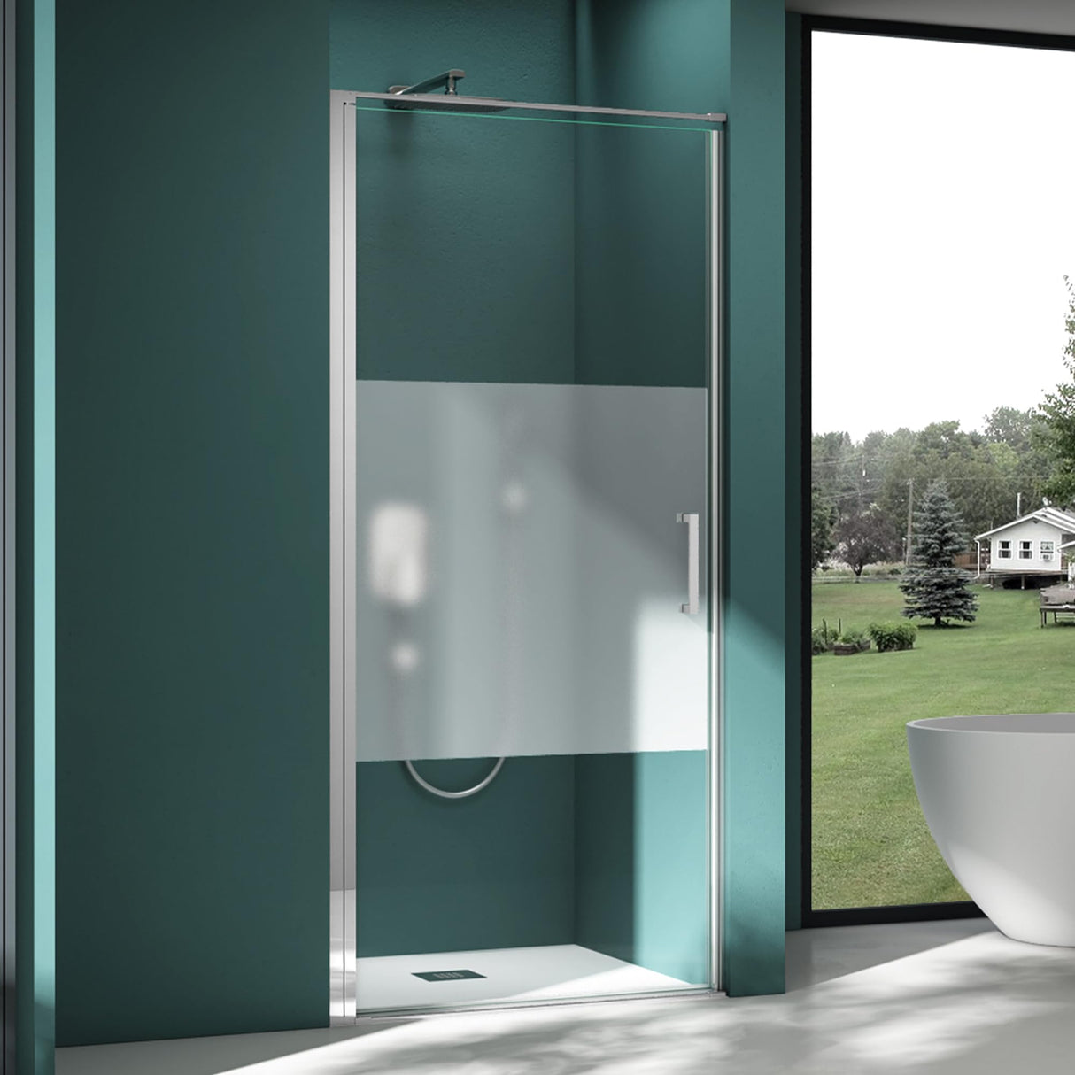 glasvilla Puerta de ducha Puerta de nicho ducha Separación de ducha Cromo y Negro Cabina de ducha Puerta oscilante 8mm vidrio de seguridad ESG con recubrimiento nano Mecanismo de elevación y descenso Vidrio claro y vidrio esmerilado Rayas Teramo36K