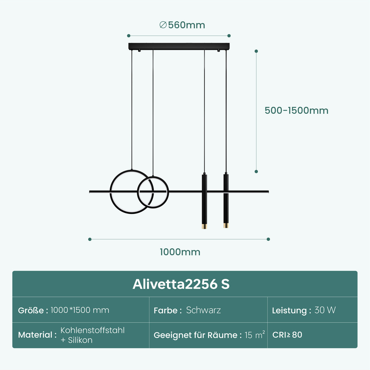 glasvilla Pendelleuchte 100cm LED Hängelampe Linear design 3000K/4200K/6000K Verstellbares Kabel 30W Hängeleuchte Alivetta2256