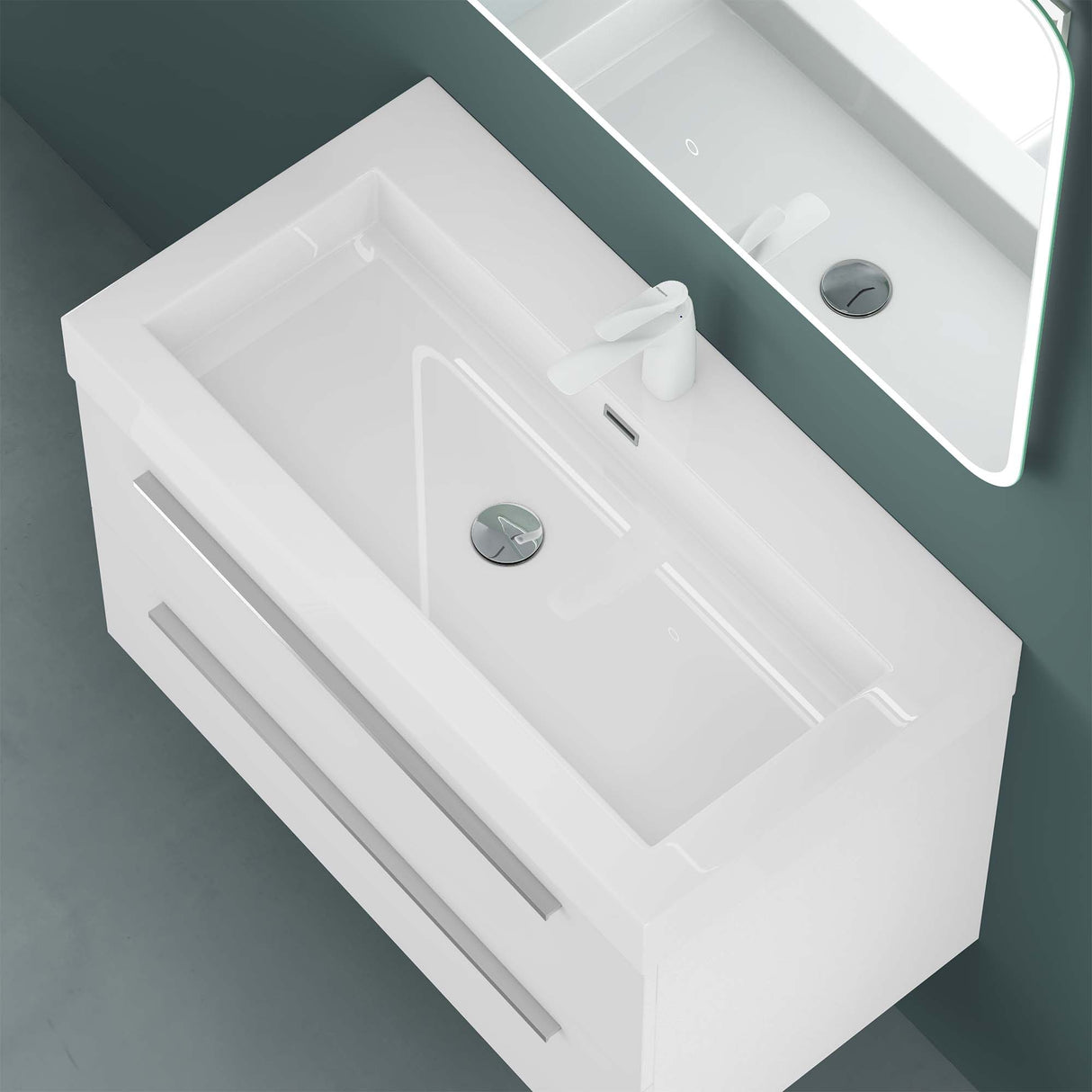 Ensemble de meubles de salle de bain Glasvilla comprenant un meuble-lavabo avec meuble bas et vasque en fonte minérale Quadratto