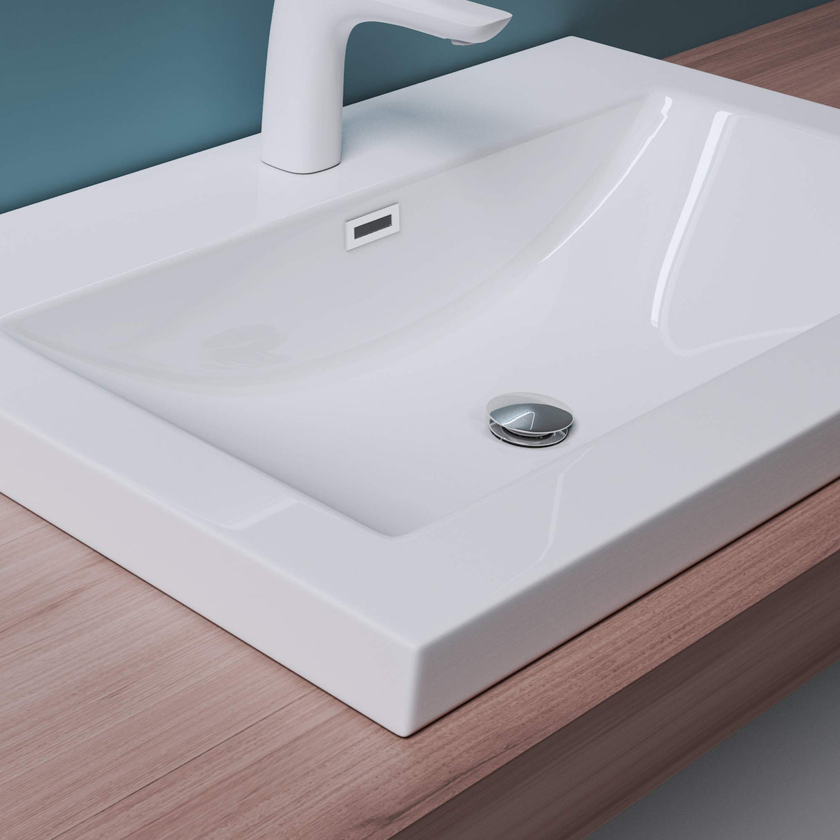 glasvilla lavabo lavabo empotrado cuenco de lavabo mueble de lavabo mineral rectangular 1 orificio para grifo función de desbordamiento Col01