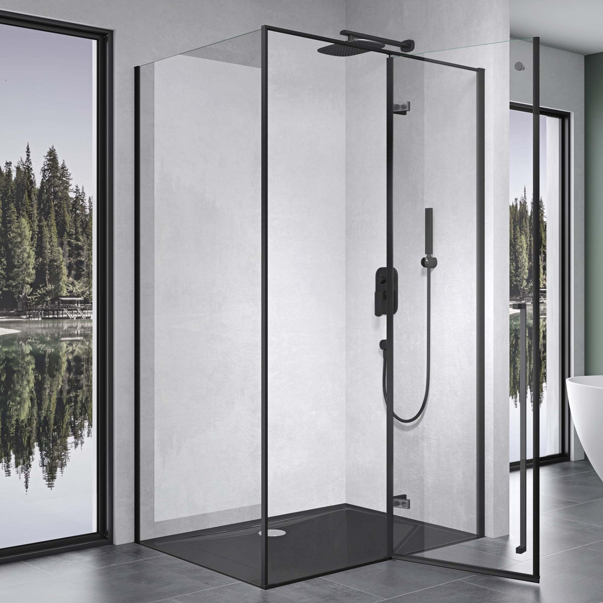 cabina de ducha glasvilla separación de ducha 6mm ESG incluida NANO-revestimiento en vidrio transparente con gancho para toalla Rav64K Negro