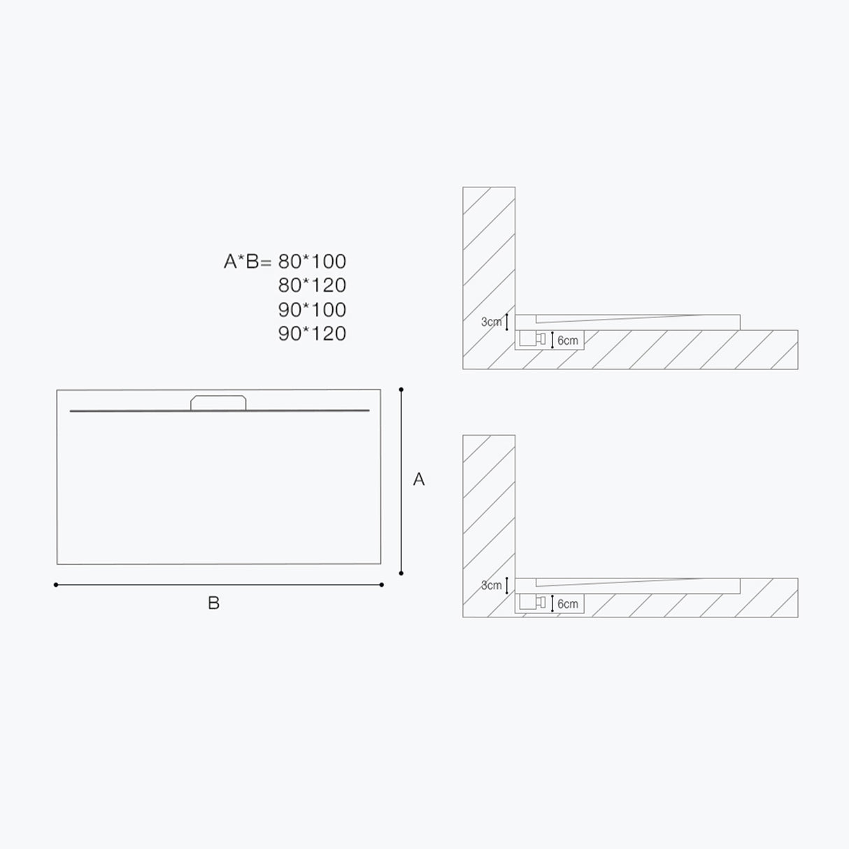 Receveur de douche Glasvilla pour cabine de douche, plat, rectangulaire, gris béton, en fonte minérale Lyra de haute qualité.