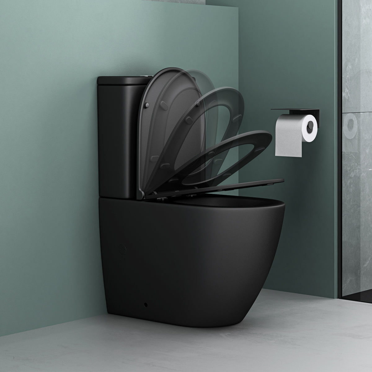 glasvilla Stand WC mit Spülkasten spülrandloses-WC bodenstehende-Toilette aus Keramik, weiß/matt schwarz 36x63x82cm, mit Absenkautomatik, inkl. Spülkasten, Stand179T