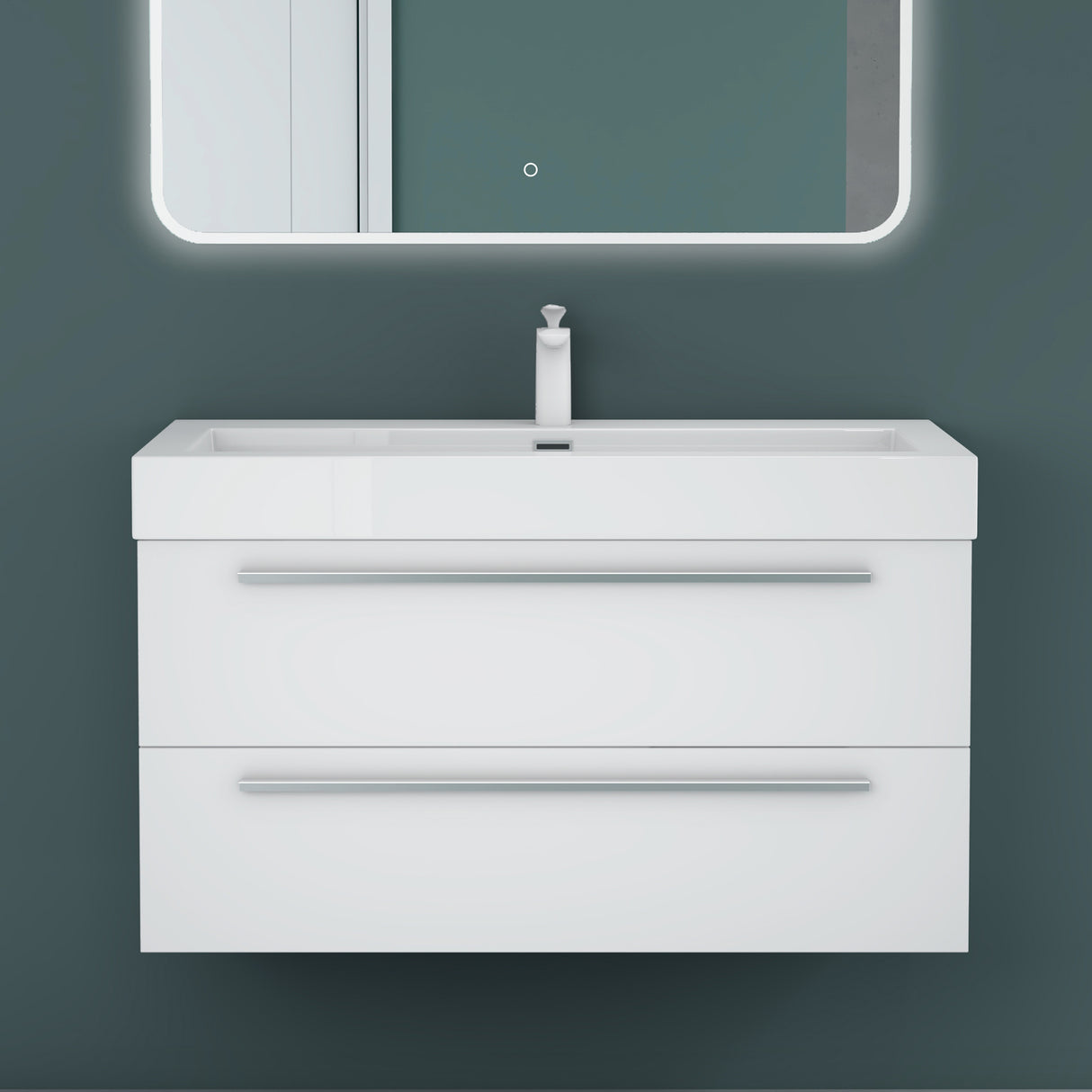 Ensemble de meubles de salle de bain Glasvilla comprenant un meuble-lavabo avec meuble bas et vasque en fonte minérale Quadratto