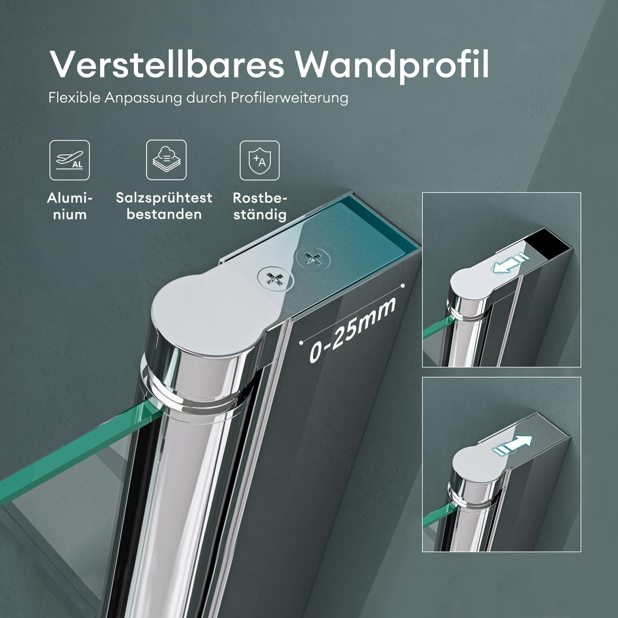 glasvilla Puerta de ducha Puerta de nicho ducha Separación de ducha Cabina de ducha Puerta oscilante 180° Doble puerta 6mm ESG Recubrimiento Nano Vidrio claro/Satinado Rayas/Vollsatiniert con mecanismo de elevación y descenso Teramo24K+MS+VS
