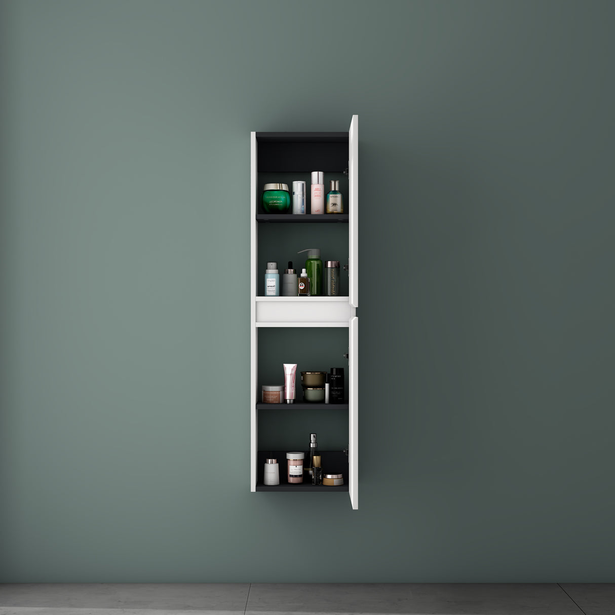 Glasvilla Verona – Armario auxiliar de baño suspendido con 2 puertas y 4 compartimentos (35×20×120 cm)