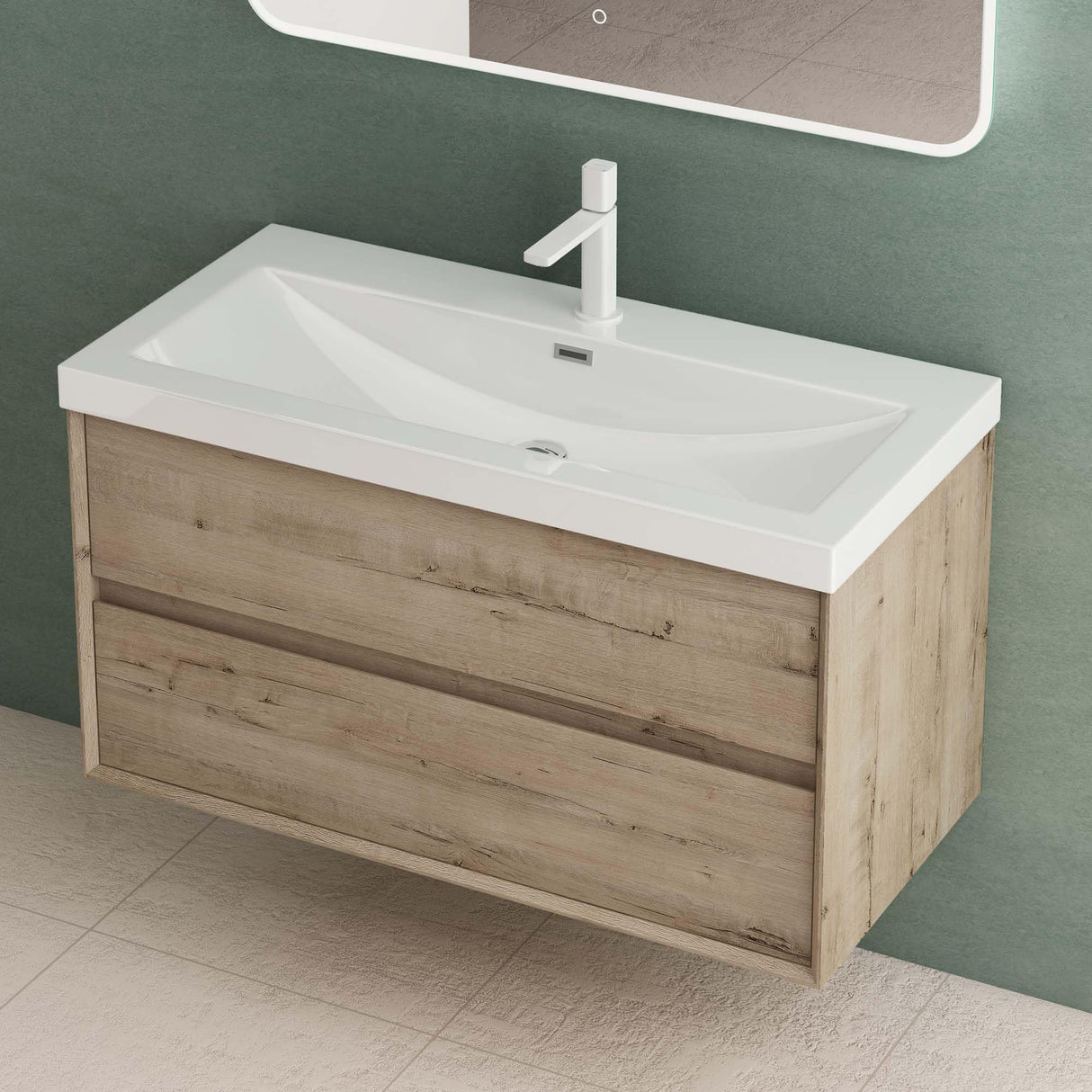 conjunto de muebles de baño glasvilla mueble bajo lavabo 2 cajones con cierre suave incluido lavabo en blanco de mineral fundido Rimo