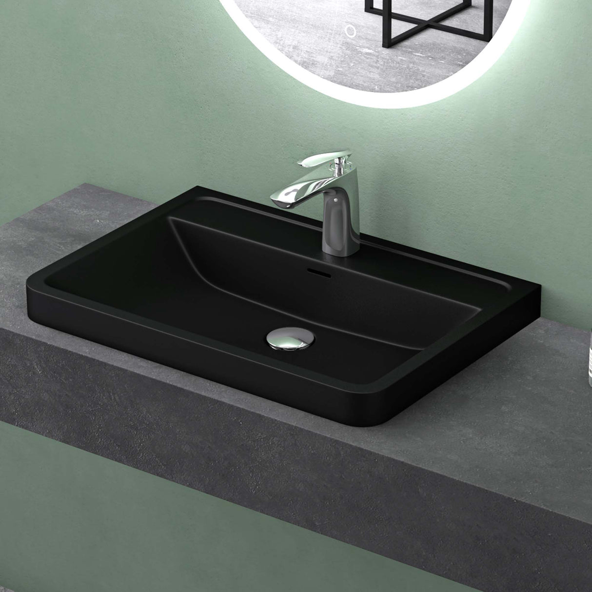 glasvilla Lavabo Lavabo empotrado Cuenca rectangular de mineral con desbordamiento Col8