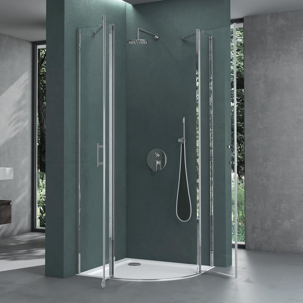 Cabine de douche quart de cercle Glasvilla avec 2 portes tournantes, verre de sécurité ESG, revêtement nano Ravenna52K