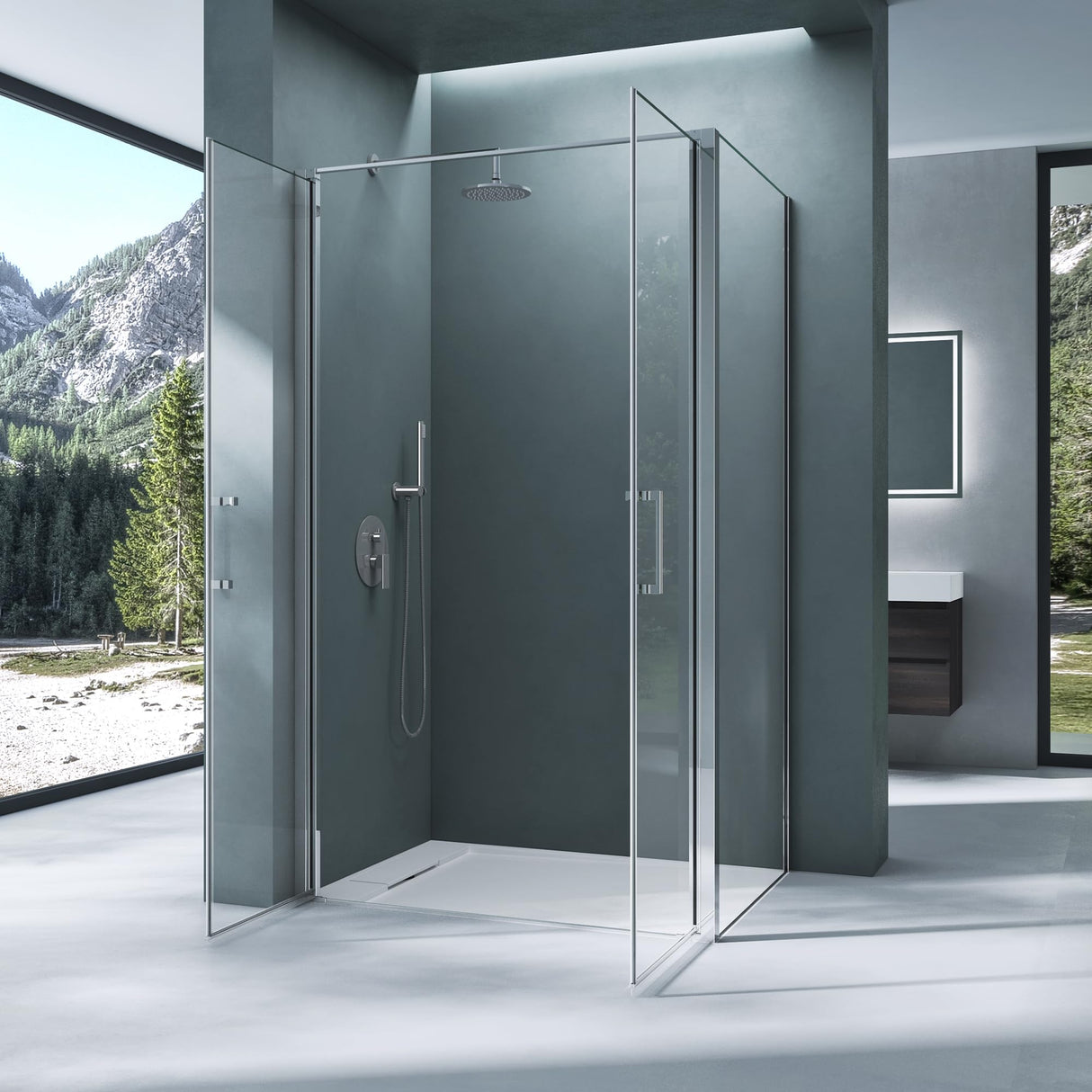 glasvilla Box Doccia in Vetro 8 mm Cabina Bagno Cromo e Nero con Porte Girevole Cabina Doccia in Vetro di Sicurezza ESG con Rivestimento Nano Ravenna66K