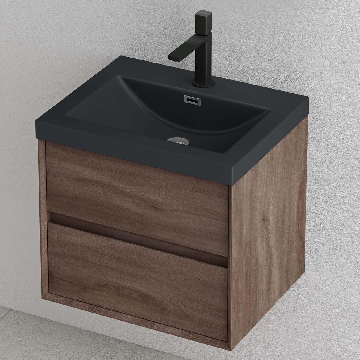 glasvilla Ensemble de Meubles de Salle de Bain Meuble Sous-Vasque 2 Tiroirs avec Fermeture en Douceur avec Lavabo en Anthracite Mat en Solid Surface Rimo