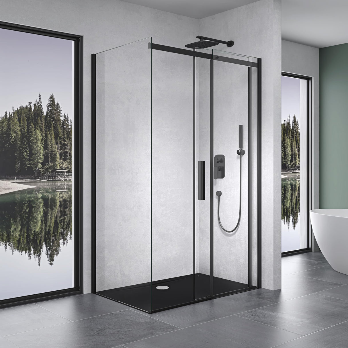 glasvilla Cabine de Douche en Verre de Sécurité 8mm Noir Douche d'Angle avec NANO Porte Coulissante Ravenna18