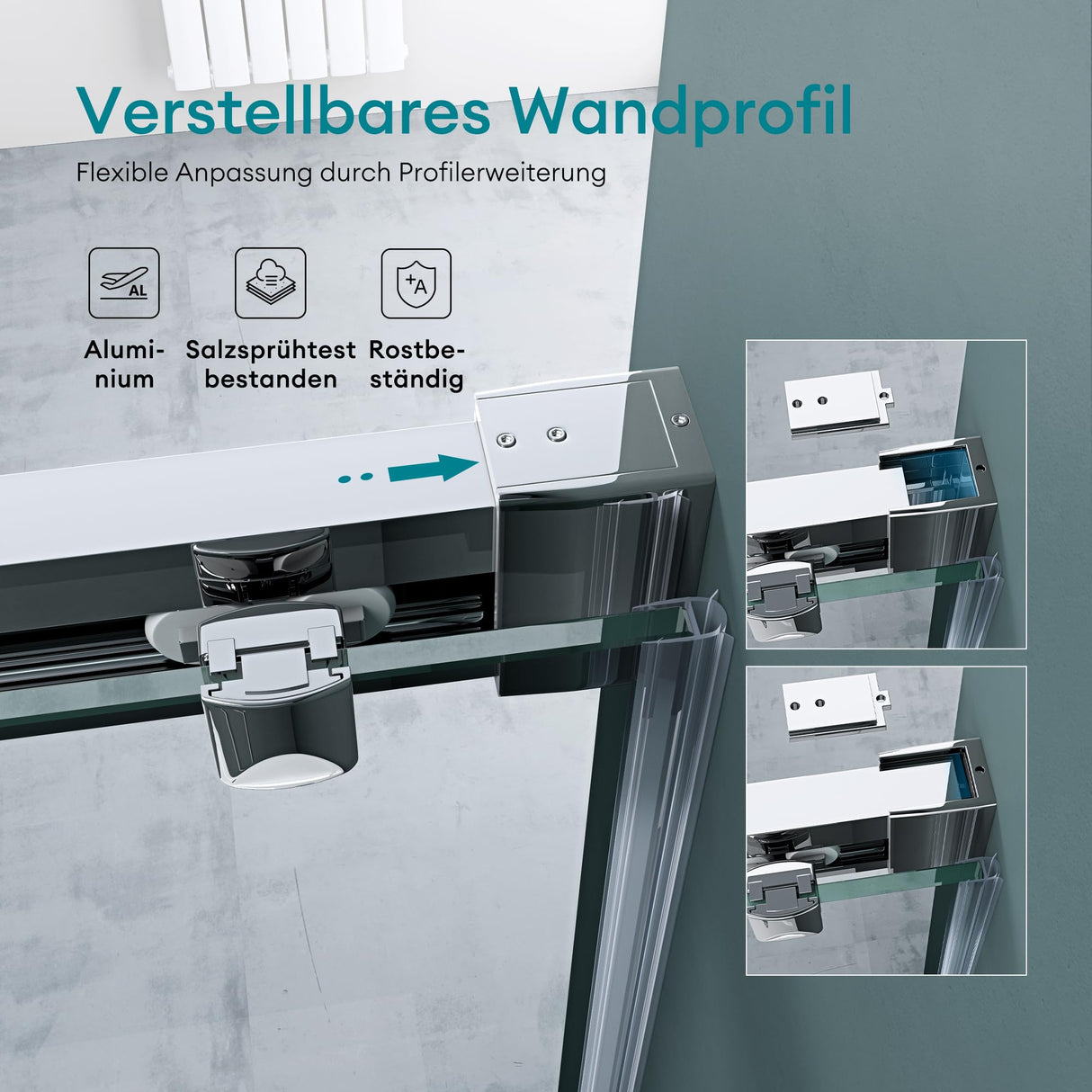 glasvilla Porte de Douche Porte de Niche Paroi de Douche Cabine de Douche Porte Coulissante Verre de Sécurité ESG 6mm Teramo12K