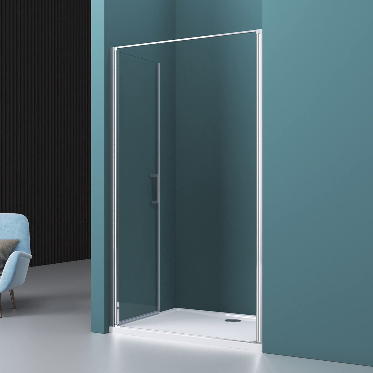 glasvilla Puerta de ducha Puerta de nicho ducha Separación de ducha Cromo y Negro Cabina de ducha Puerta oscilante 180° Doble puerta 8mm ESG Recubrimiento Nano Cristal transparente con mecanismo de elevación y descenso Teramo66