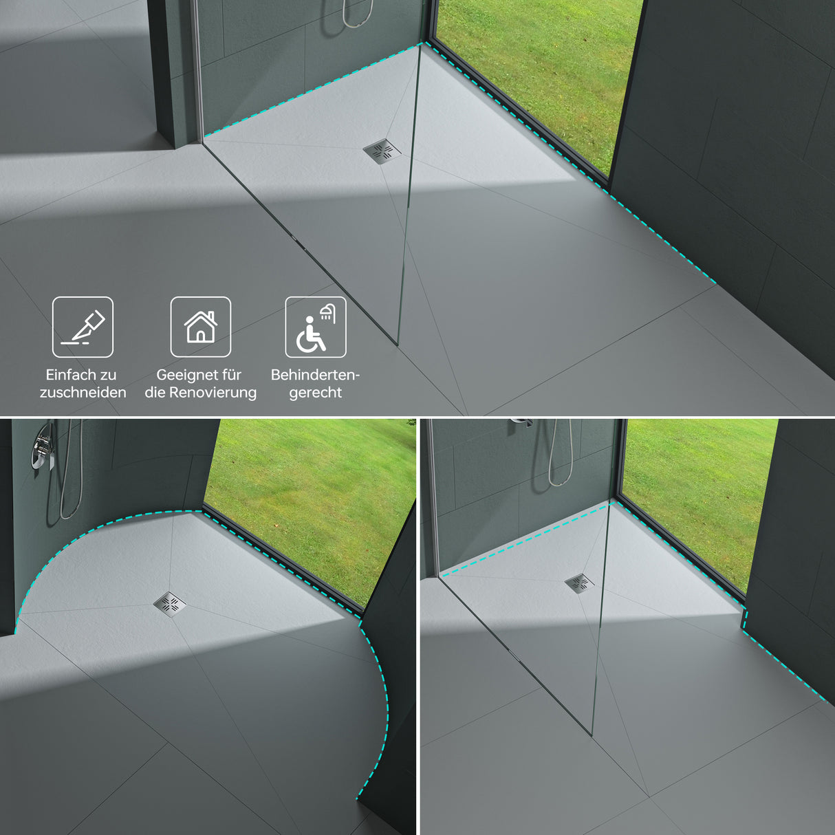 Élément de douche Glasvilla, panneau de douche carrelable, éléments de douche avec caniveaux, receveur de douche affleurant le sol, panneau XPS incliné