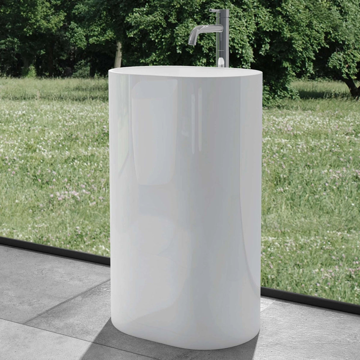 Vasque sur pied Glasvilla Design Col45 blanche, en résine minérale moulée, meuble sous-vasque, L x P x H : 52 x 38 x 85 cm